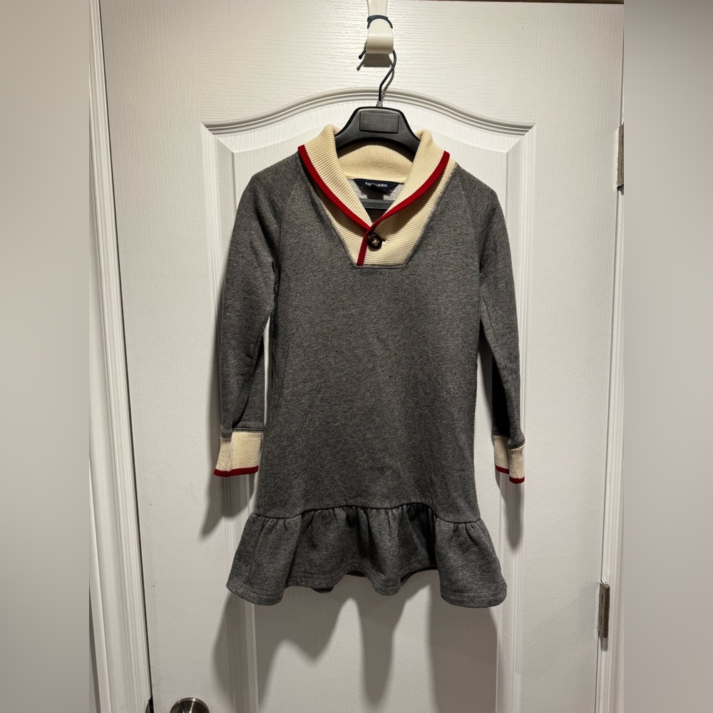 A-Ralph Lauren Girls Gray Jersey Shawl Collar Long Sleeve Casual Dress Size 6X